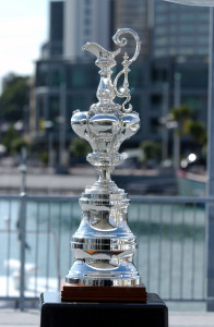 The America's Cup Trophy on display at the announc